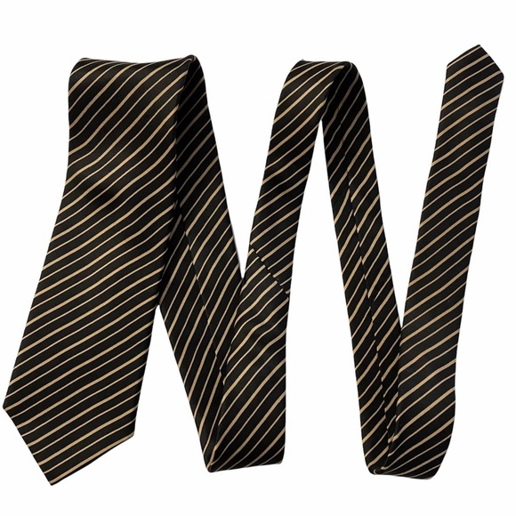 Valentino Rudy Alta Moda Roma Black Tan Stripe Tie Neutral - Picture 3 of 10